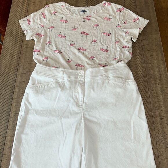 COMFYStretch Touring 🏖️🏰🌆 Shorts🩳 Shell 🐚 White w/ Flamingo🦩Tee for Free! - Picture 1 of 16